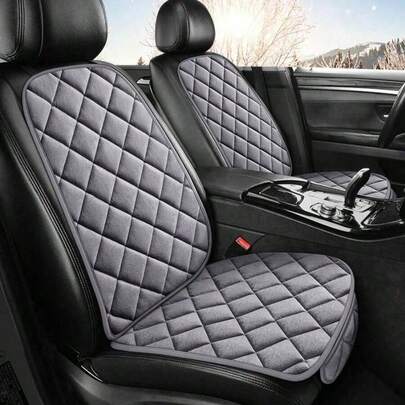 6 Color Plush Car Seat Cushions (1 Cushion + 1 Backrest) - Winter Suitable Front Single Pillow, Diagonal Grid Design, Easy To Hold, Universally Suitable For Sedan SUV (Black/Purple/Gray/Brown/Red/Beige)​​