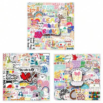 50pcs Love Books/Music/Blessing English Phrase Stickers, Suitable For Notebook, Laptop, Water Bottle, Guitar, Bicycle, Motorcycle, Luggage, Skateboard, Graffiti, Cute Stickers, Great Gift For Children, Teens, Friends