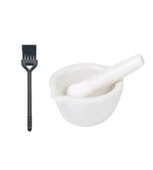 25inch Pills Crusher, Grinding Bowls, Ceramics Mortar And Pestle,Porcelain Spice Mill Grinder Set, Handheld Seasoning Mills Grinder With Brush - White - View 1