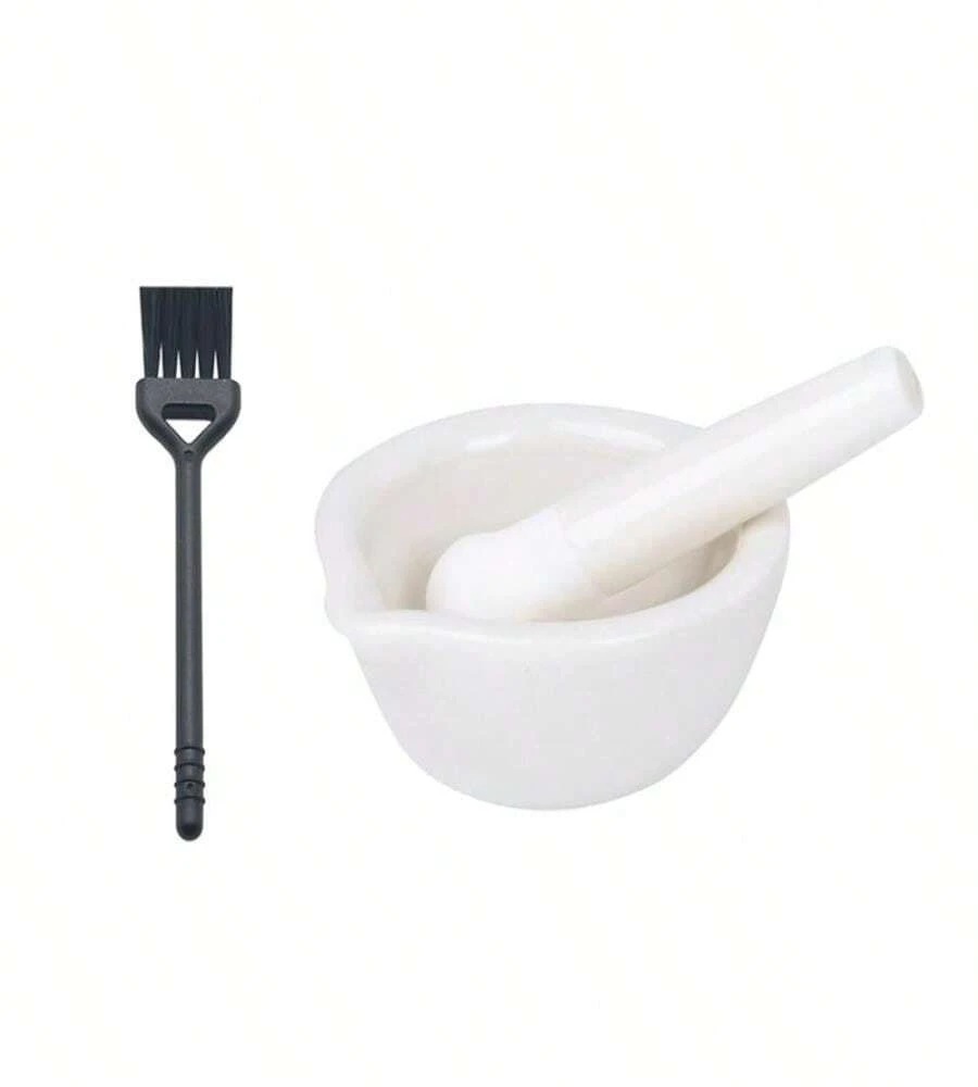 25inch Pills Crusher, Grinding Bowls, Ceramics Mortar And Pestle,Porcelain Spice Mill Grinder Set, Handheld Seasoning Mills Grinder With Brush - White - View 1