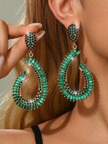 Sparkling AB Crystal Teardrop Hoop Earrings, Rhinestone Embellished For Party & Date Night - Multicolor - View 13