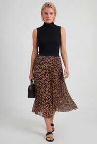 Naf Naf Black/Brown Pleated Skirt Jupes Maroon Stainless Steel - Maroon - View 1