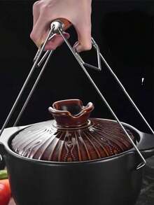 1pc Stainless Steel Heat-Resistant Tongs, Steamer Clip, Food Gripper, Bowl Clamp, Kitchen Plate Holder - Silver - View 4