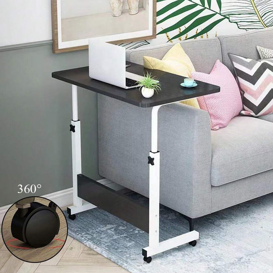 Eight Adjustable Mobile Laptop Table | Rolling Overbed Workstation With Metal Frame & Castor Wheels - A - View 1