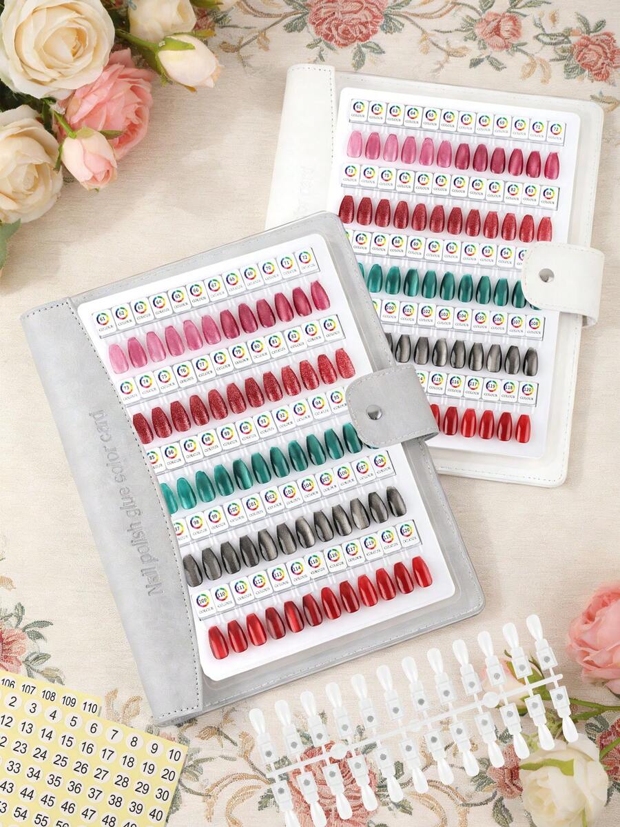 96/144 Colors Magnetic Nail Art Display Book, Detachable Color Cards, High-End Transparent PU Color Card Display Book - 彩色 - 查看 1
