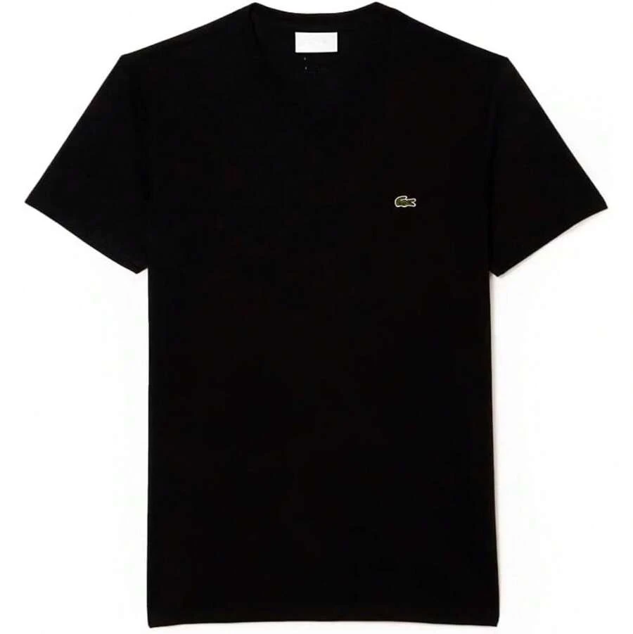 Premium  Men's U-Neck Short Sleeve T-Shirt In Soft Pima Cotton Jersey Fabric - 黑色 - 查看 1
