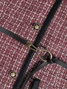 女士时尚无袖格子外套，采用春季格子设计，配有腰带和前襟纽扣，适合派对、节日、休闲外出和度假穿着。 - 紅色 - 查看 6