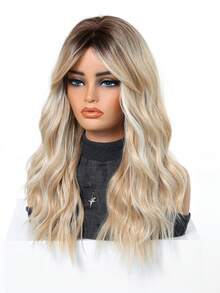 24英寸女士卷曲波浪假发 - 优雅波浪假发 - 棕橙色长波浪发质 - 逼真自然发型 - 玫瑰网帽 - 百变造型 - 耐热 - 漸變金色 - 查看 6