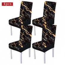1/4/5/6/7/36pcs Minimalist Black & Gold Marble Pattern Chair Cover/Seat Cushion Set, Suitable For Indoor Home, Dining Room, Hotel, Ideal For Modern Daily Decor. Tablecloth Fits Square Dining Table, Elastic Chair Covers Are Washable. - Multicolor - View 14