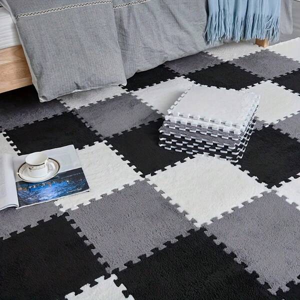12片装方形拼图地毯垫，客厅沙发全覆盖拼图地垫，方形拼图，ins风床边地毯卧室地垫