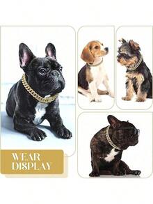 1Pc Dog Chain Collar Shiny Rhinestone Dog Necklace Hip Hop Style Dog Cuban Chain Gold Dog Necklace Big Chain Link Chain Cat Collar All Diamond Fashionable Pet Collar - Gold - View 6