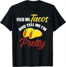 1Pc Camiseta de Comida Mexicana "Alimentame Tacos y Dime que Soy Bonita", Camiseta para Mujeres, Camiseta para Hombres, Estilo Unisex, Camiseta Deportiva, Camiseta de Fiesta, Camiseta de Regalo, Talla S-4XL, 100% algodón, Negra - Negro - Ver 2