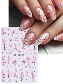2pcs 3D Floral Nail Stickers, Pink Sakura Flower Pattern Self-Adhesive Nail Art Decorations Nails - Pink - View 4