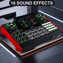 tenlamp Professional Multifunctional Live Sound Card, DJ Mixer With Voice Changer, Independent Adjustment Of High And Low Sound, A Key To Switch A Variety Of Vocal Effects, With A Variety Of Atmospheric Special Effects Sound, Cell Phone And Computer Universal, Suitable For Podcast Recording, Studio Streaming Media Production, Singing Recording, Game Voice - 黑紅 - 查看 1