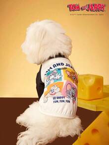 TOM & JERRY X PETSIN 1件趣味卡通可爱印花黑白拼接时尚猫狗通用弹力舒适狗狗T恤 - 彩色 - 查看 3