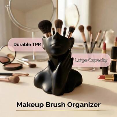 1 pieza Soporte para brochas de maquillaje con estilo nórdico minimalista y abstracto de 3 colores, organizador de escritorio, cilindro para almacenamiento de herramientas cosméticas