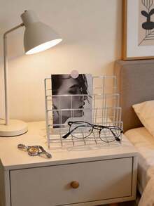 1pc Modern Metal Bookshelf With 3 Storage Baskets, Minimalist Ins-Style Iron Desktop Organizer Rack, File & Letter Holder, Desk Document Tray, Storage Basket, Black Metal Grid Small File & Letter Organizer, Fashionable Office File/Document/Information Holder, Back To School, Study Supplies, Display Cabinet, Shelving Unit, Decorative Rack - Three-compartment Envelope Holder - View 6