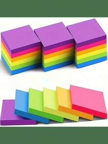 300Pcs Colorful Fluorescent Wood Sticky Notes - Highlighting Class Points, Office Reminders & Word Learning - Multicolor - View 1