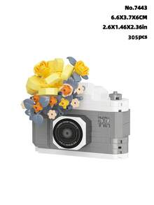 6pcs (0-5 Inches) Camera Simulation Building Block Toy Models, Made Of ABS Plastic, Cute Camera Shaped Blocks With Camera & Flower Patterns, Simple Assembly, Great DIY Gift And Home Decor Accessory - Multicolor - View 13