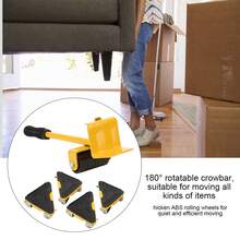 Kit de movimiento portátil con ruedas triangulares omnidireccionales, juego de 5 piezas para transportar muebles pesados - Amarillo - Ver 5