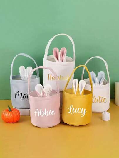Personalised Bunny Ear Basket Velvet Bunny Bag Custom Name Gift Basket Kids Storage Basket Toy Organizer Nursery Decor