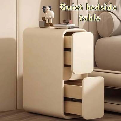 时尚奶油色法式实木床头柜 - 纤薄 9.85 英寸宽，现代简约设计，带抽屉，独立式，无需组装