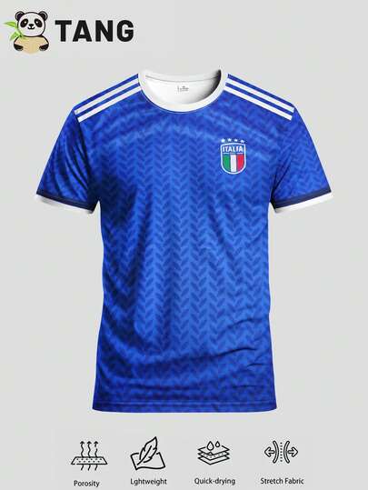 Italy Home 25/26 Men's Soccer Jersey & Crew Neck Comfortable Sports Top & Soft Lightweight Soccer Shirt, Suitable For Match, Training, Casual Wear And Holidays, Gift