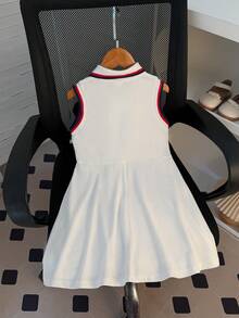 1pc Young Girl Summer Casual Chic Collared Sleeveless Dress, Suitable For Daily Wear, Outdoor, School, Commute, Vacation, Photo Shoot, Party, School Sports - White - View 2