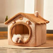 Dog House Dog Bed With Cover Cave With Non-Slip Bottom, M Size Tent Bed Up To 15 Lbs Cat And Puppy, Brown - Brown - View 1