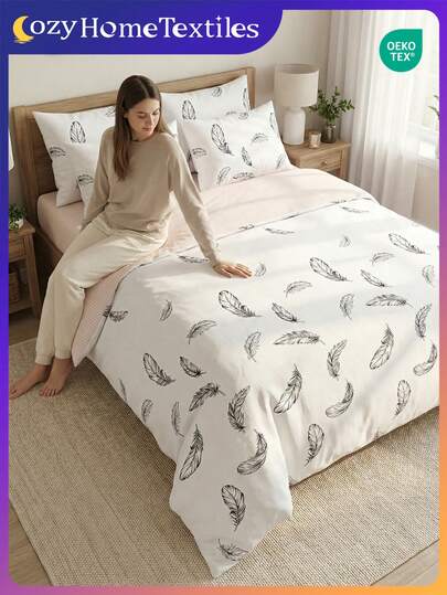 2/3件套数字印花被套套装（1件被套+1/2件枕套，不含被芯），舒适透气，亲肤柔软抗起球，适用于双人/标准双人/加大双人/特大双人床，四季皆宜，多种尺寸可选，可机洗，装饰性卧室床上用品，通过Oeko-Tex认证