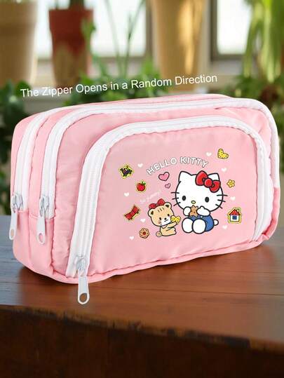 Sanrio [Hello Kitty Print Cosmetic Storage Bag] 1pc Large Pencil Case Pouch, Cartoon Print Stationery Bag, Portable Pencil Case Bag, Cosmetic Bag, For Teens Office & School Supplies Back To School, Pencil Pouch