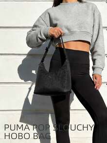 Puma Women's Pop Slouchy Hobo Bag With All-Over Print Design, Adjustable Shoulder Strap, Casual Crossbody Bag - Black-all Over Print - View 1