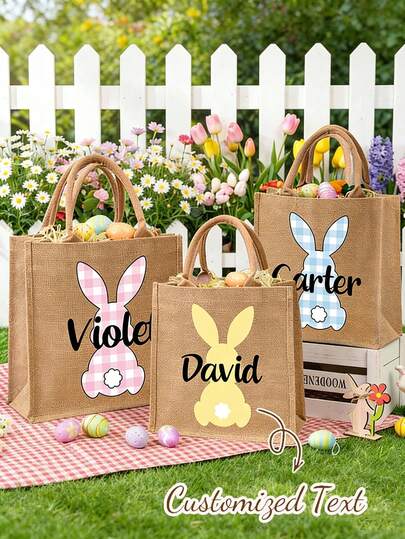 Personalized Easter Canvas Tote Bag, Easter Bunny Bag With Name, Easter Bag, Easter Bunny Basket, Kids Easter Egg Hunt Bag, Easter Gift Bag, Easter Basket