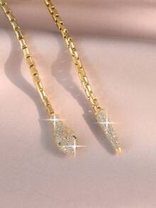 1pc Luxury Mysterious Snake Cubic Zirconia Chain Necklaces, Vintage Funky Long Clavicle Chain For Daily Wear, PartyAccessory And Gift For Friends - Yellow Gold - View 5