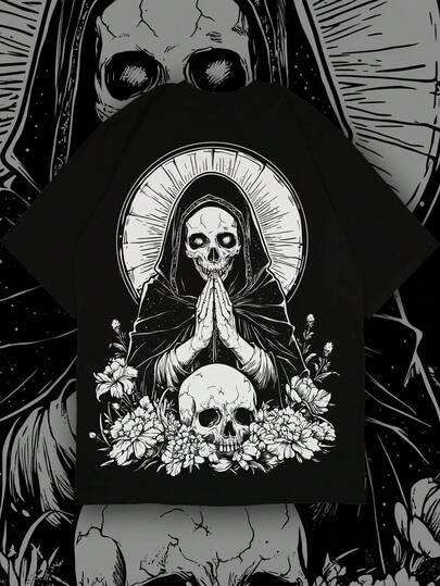 Men Streetwear T-Shirt Dark Gothic Horror Punk Graphic Tee, Urban Street Style, Edgy Short Sleeve Top