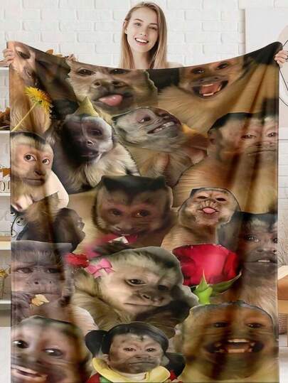 Funny Monkey Collage Flannel Throw Blanket Manta de Franela Acogedora con Ilustración Fantástica Vibrante For Bed Old School Style, Súper Suave y Cálida, Ideal para Acurrucarse en el Sofá o como Colcha Decorativa, Diseño Único con Estampado, Excelente Idea de Regalo