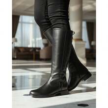 Women's Elegant Riding Boot, High Shaft, Lace-Up, Side Zipper, Soft And Comfortable, New Winter Collection - 黑色 - 查看 1