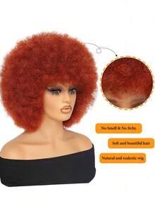 Tóc giả xoăn bồng bềnh kiểu thập niên 70 có mái, tóc giả xoăn lớn chất lượng cao làm từ sợi tổng hợp dành cho nữ, kiểu châu Phi. - Màu Cam san hô - Xem 7