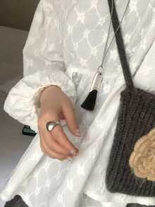 Livesso Women's Round Neck Embroidered Loose Casual Sweet 3D Embroidered Ruffle Hem Patchwork Loose Blouse Top, White Long Sleeve - White - View 5