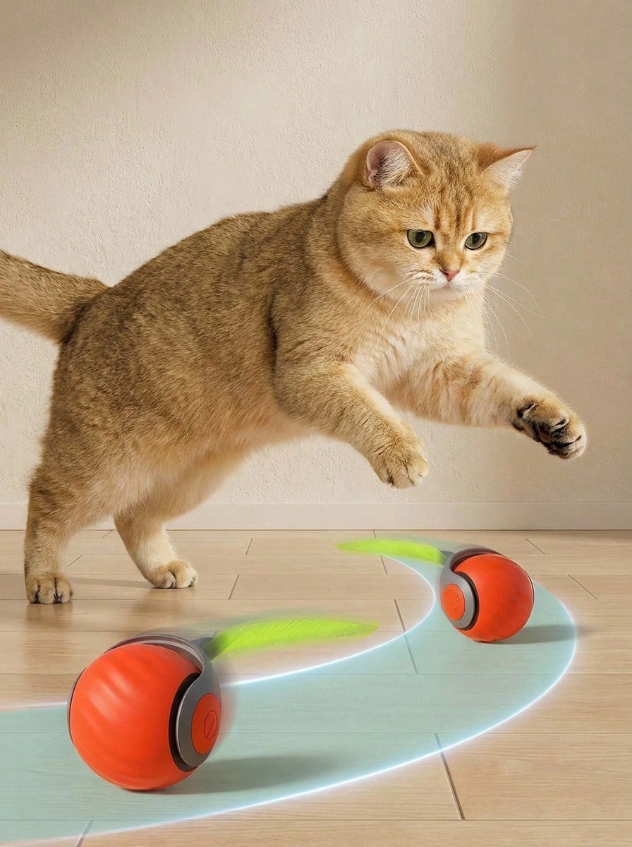 PETSIN Đồ chơi cho mèo Speedy Tail 2.0 được nâng cấp: Đồ chơi tương tác trong nhà cho mèo - Bóng trêu chọc cảm biến, đồ chơi điện tử giúp thú cưng vận động khi đuổi bắt, được thiết kế cho những chú mèo buồn chán, 2 chế độ chuyển đổi bằng một nút bấm.