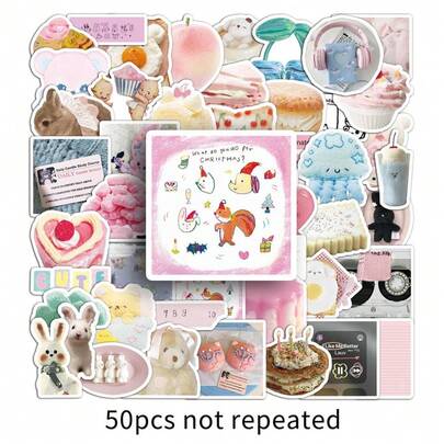 50张Salty Ins风格逼真贴纸 - 极具美感清新文艺可爱装饰贴纸，适用于冰箱、吉他、笔记本、手机壳、背包和笔记本电脑，是创意装饰的理想之选。