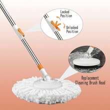 Floor Spin Mop And Bucket Set With System Extended Stainless Steel Handle 61"For Home Floor Cleaning Use With 5 Replacement Head Refill And 1 Cleaning Brush Head - A - Xem 4