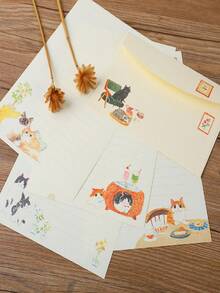 9pcs A5 Creative Chinese Style Cute Cat Theme Stationery Paper, Elegant Western-Style Envelopes - Rectangle - View 4