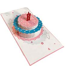 3D Pop-Up Hollowed Out Flowers Birthday Card 2-Layer Birthday Cake Greeting Card With Wishes Creative Gift Card - Multicolor - View 12