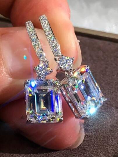 1 Pair Fashionable Luxury Square Zirconia Stud Earrings, Suitable For Daily Wear And Parties