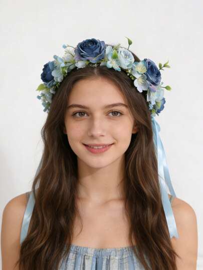 1pc Bohemian Flower Crown Headband, Vintage Floral Headpiece For Bride, Beach, Photography, Party Decoration, Wedding, Coronas, Tiara, Hair Circlet