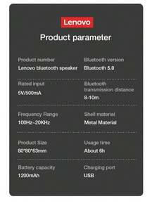 Lenovo K30 Bluetooth Speaker, Portable Music Speaker, Compatible With Smartphones/Computers/Laptops, Outdoor/Desktop/Home/Gaming/Bathroom/Car Use, USB Rechargeable - Black - View 9