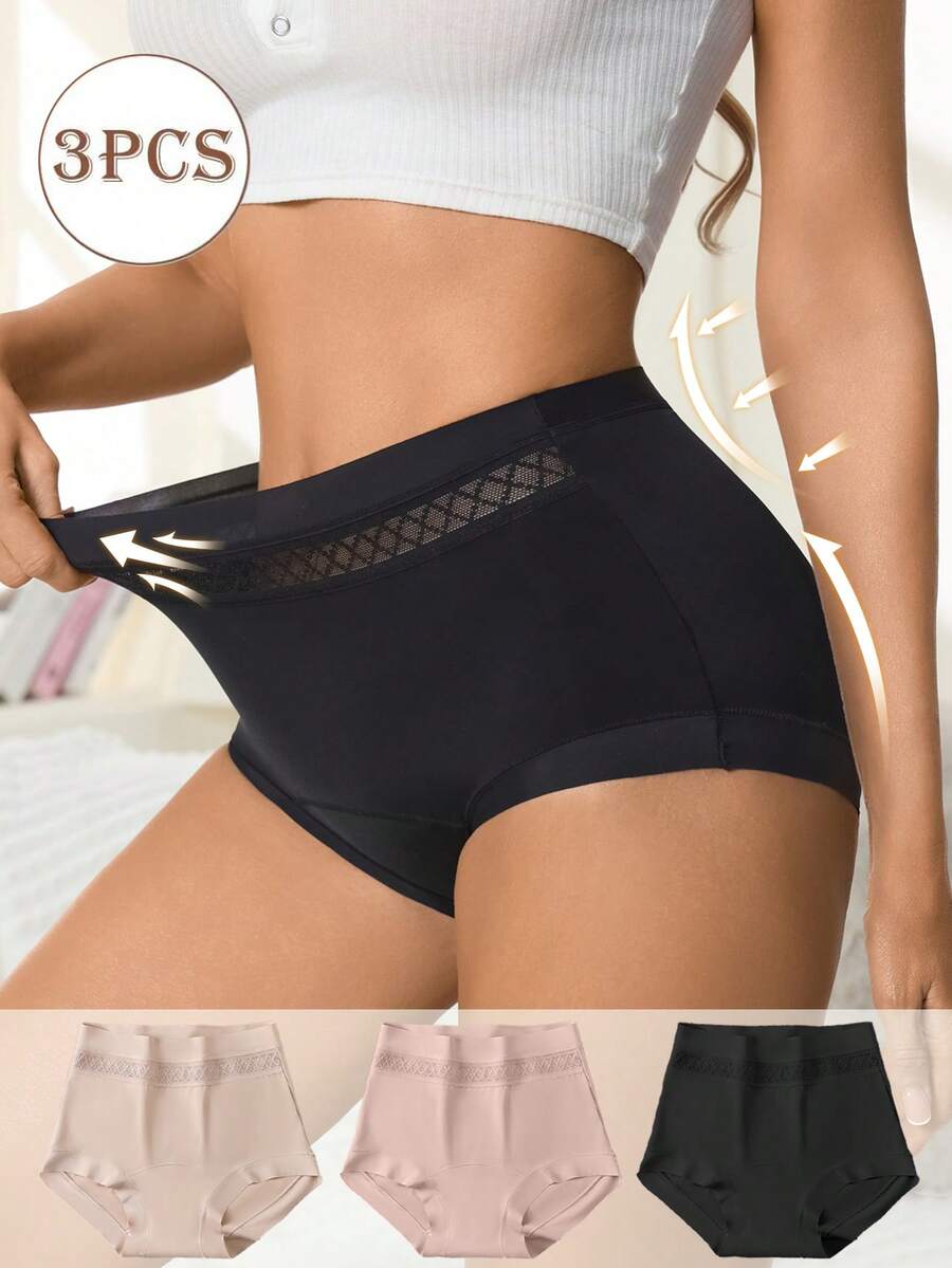 3pcs High Waist Seamless Non-Rolling Jacquard Slimming Shapewear Panties - Multicolor - View 1