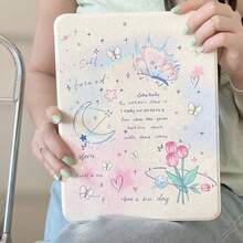 极简星月图案郁金香蝴蝶扁平保护套，兼容苹果 iPad 第 11 代、iPad Pro 2025 新款、iPad 第 10 代、iPad Air 7/6、11 英寸，可爱时尚，带笔槽，防弯折 - 白色 - 查看 11