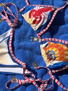 新款水果海洋印花比基尼两件套，配有可调节肩带，适合夏季海滩度假、性感海滩派对休闲穿着、女士泳装、沙滩装、女士度假装、情人节装、夏季装、女士情人节套装 - 彩色 - 查看 10